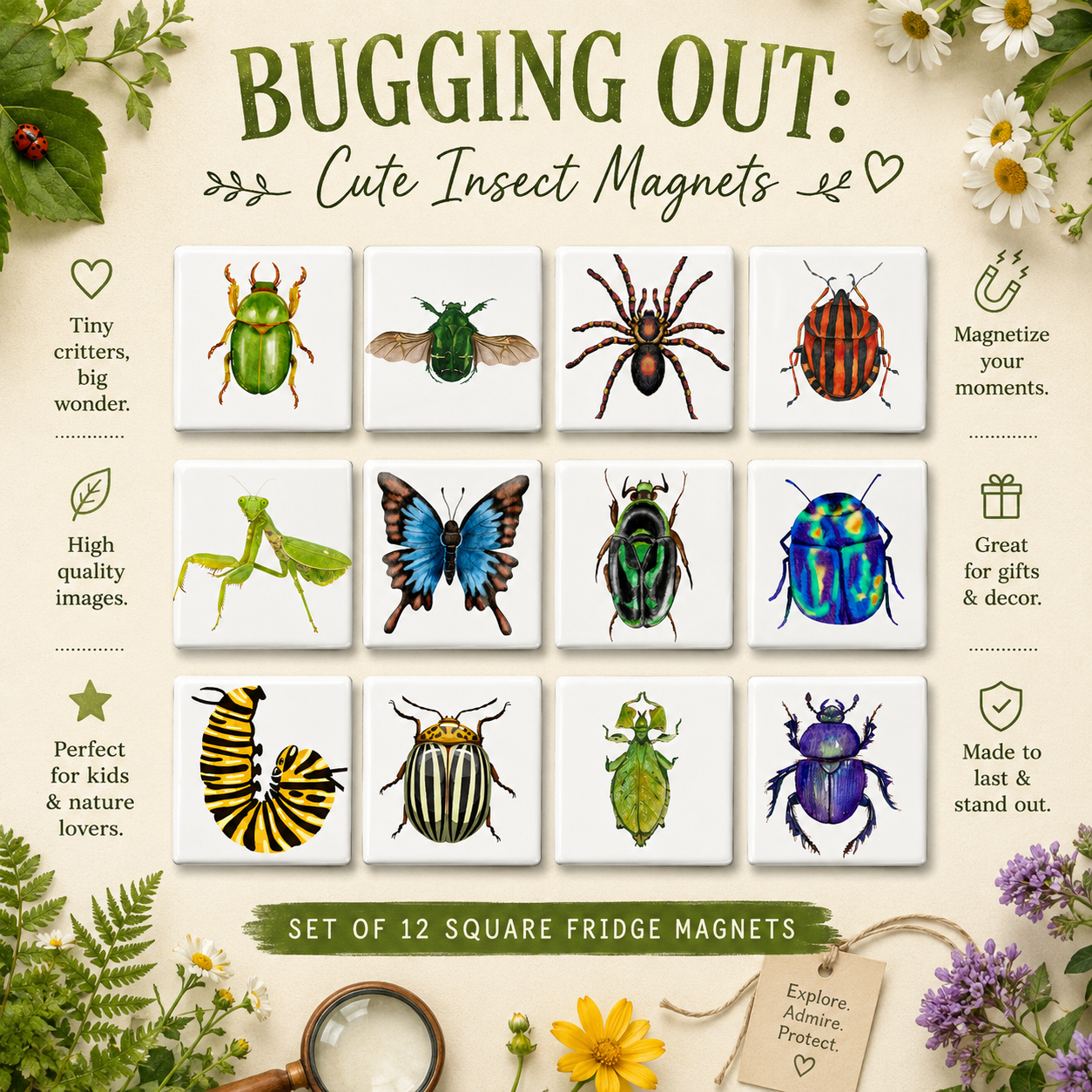 Bugging Out: Cute Insect Magnets (set of 12 magnets)